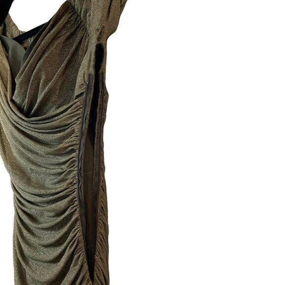 Laura Byrnes California Monica Pinup Ruched Wiggle Dress Gold Olive S - Picture 7 of 14